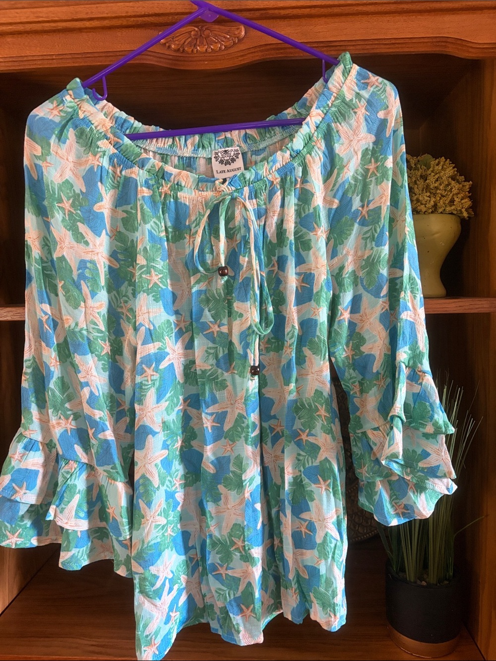 Late August 
Off-Shoulder Tunic in Blue & Green - Beautiful colors